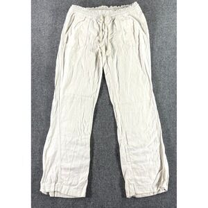 Roxy Oceanside Linen Blend Smocked Waist Beach Pants Oatmeal Off-White Womens M